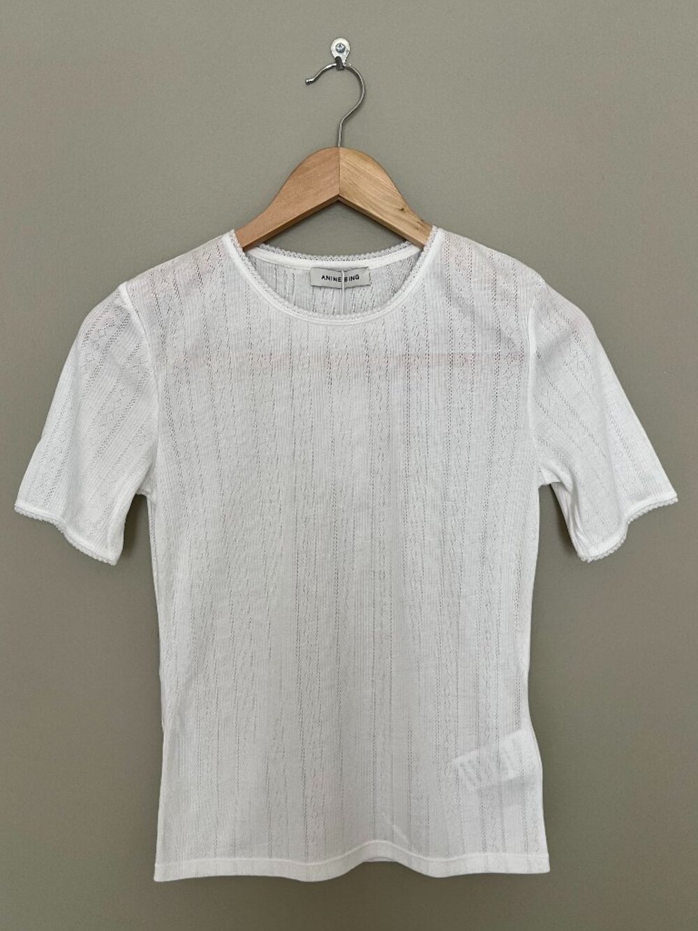 Anine Bing Pia Tee White Pointelle Knit Size S